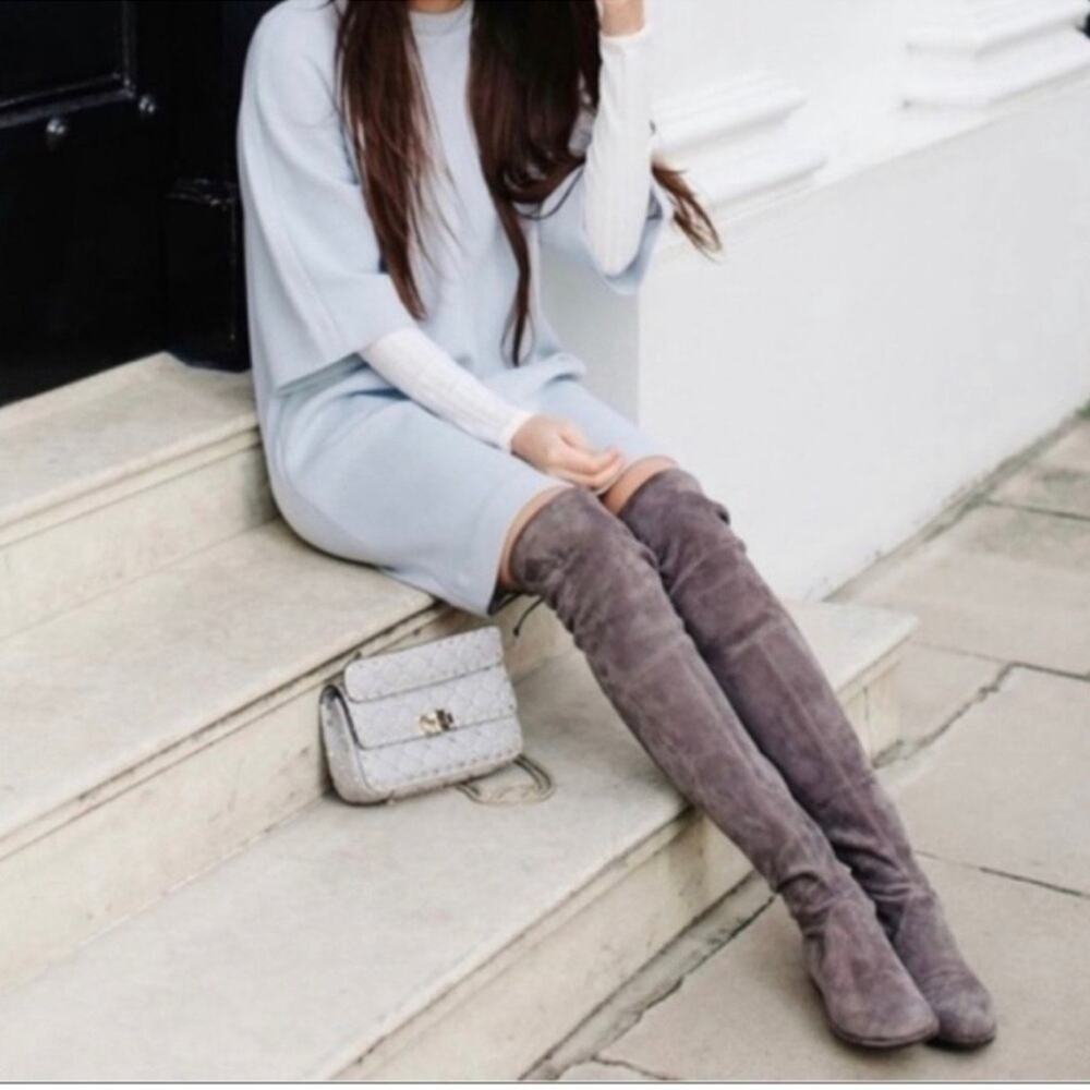 Stuart Weitzman Lowland Over-the-Knee Suede Boots Grey Size 7.5 OTK Minimalist - Picture 3 of 10